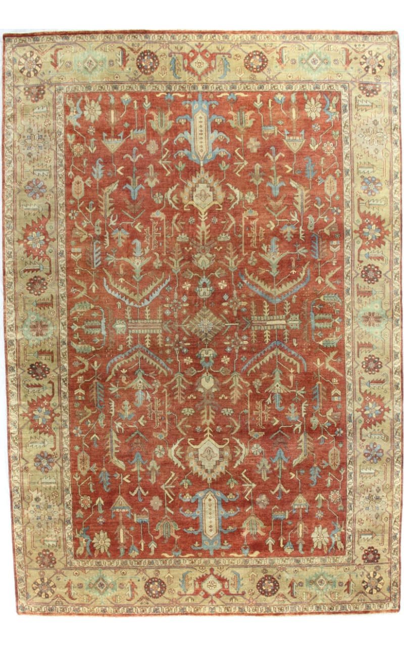 Exquisite Rugs Antique Weave Serapi Hand Knotted 9192 Red - Gold Area Rug